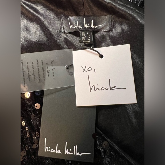 Nicole Miller  Size 8 NWT Black Sequin One Shoulder Velvet Mini Dress (0440) - Picture 10 of 13